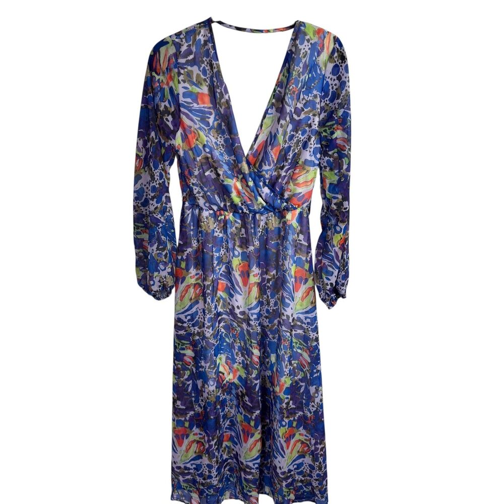 Amazon Colorful Print Womens Dress Size Small V-Neck Lined NEW